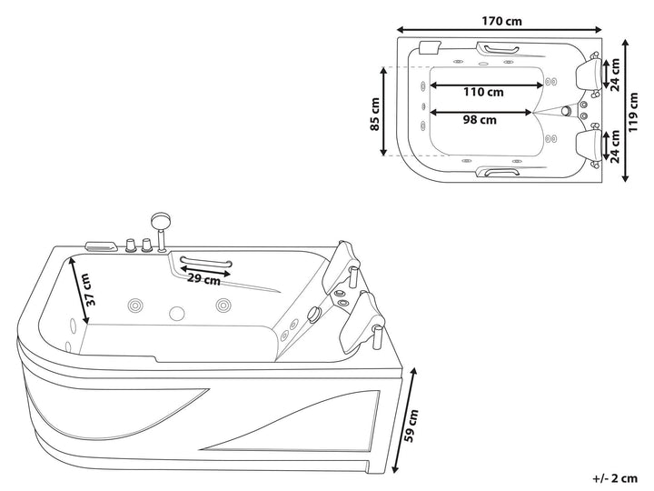 Left Hand Whirlpool Corner Bath with LED 1700 x 1190 mm Black Bayamo