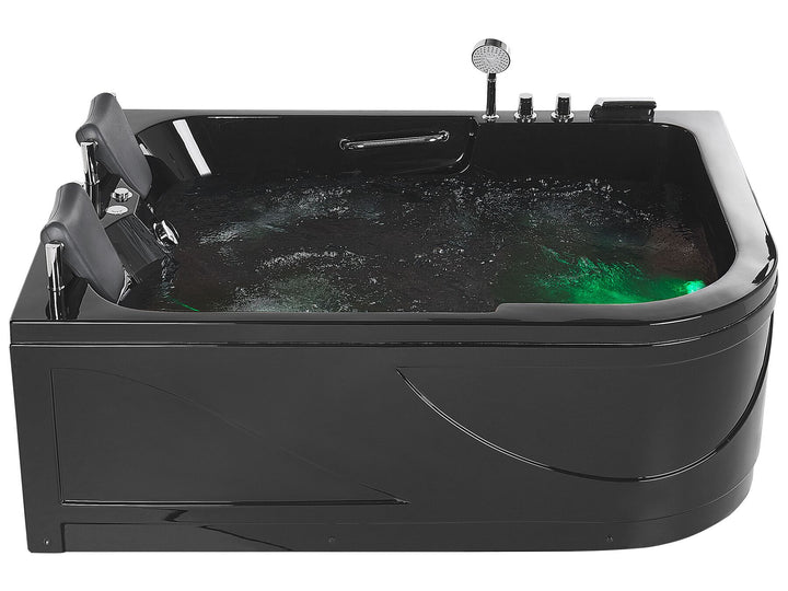 Right Hand Whirlpool Corner Bath with LED 1700 x 1190 mm Black Bayamo