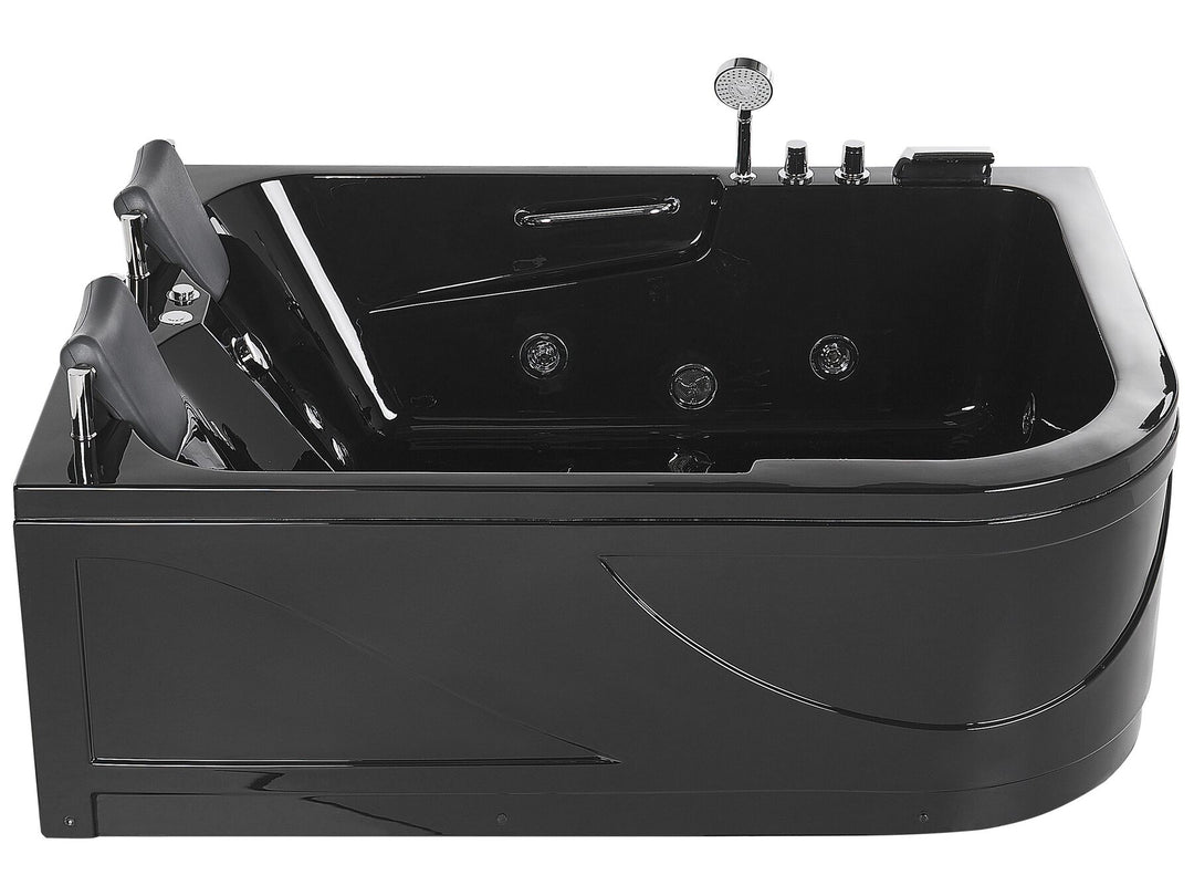 Right Hand Whirlpool Corner Bath with LED 1700 x 1190 mm Black Bayamo