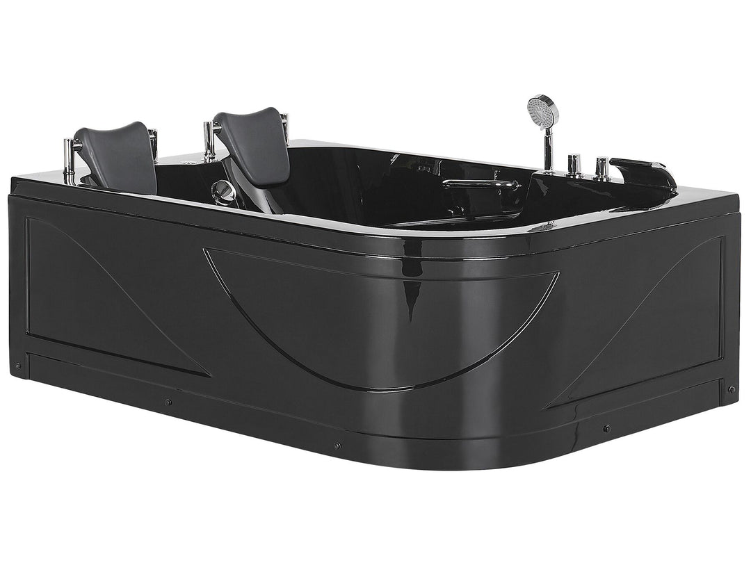 Right Hand Whirlpool Corner Bath with LED 1700 x 1190 mm Black Bayamo