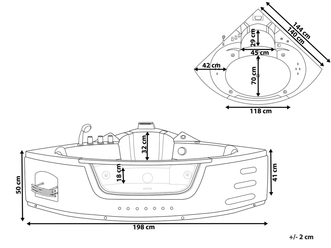 Whirlpool Corner Bath with LED 1980 x 1440 mm Black Martinica