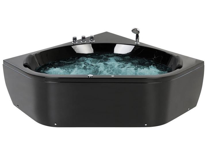 Whirlpool Corner Bath with LED 1400 x 1400 mm Black Meves