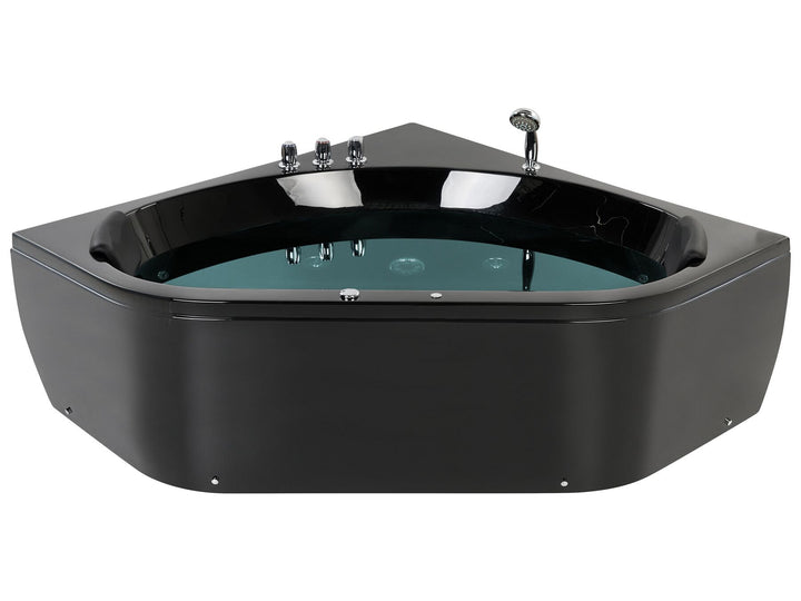 Whirlpool Corner Bath with LED 1400 x 1400 mm Black Meves