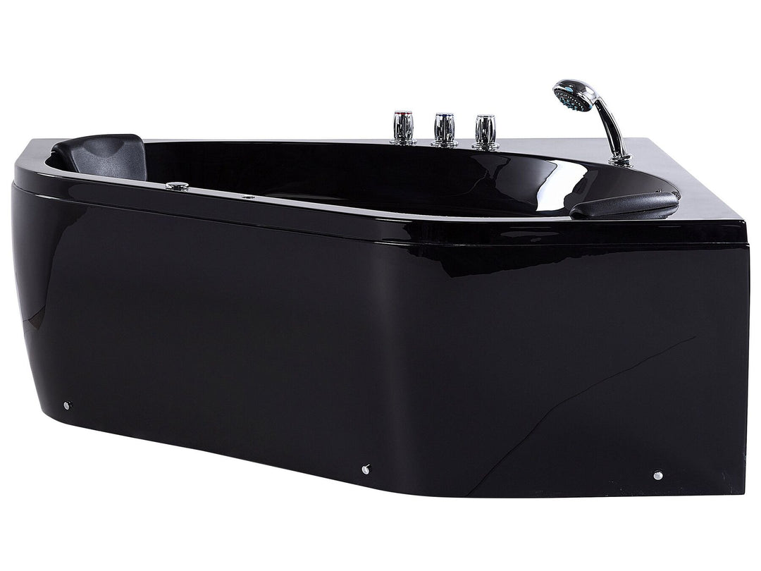 Whirlpool Corner Bath with LED 1400 x 1400 mm Black Meves