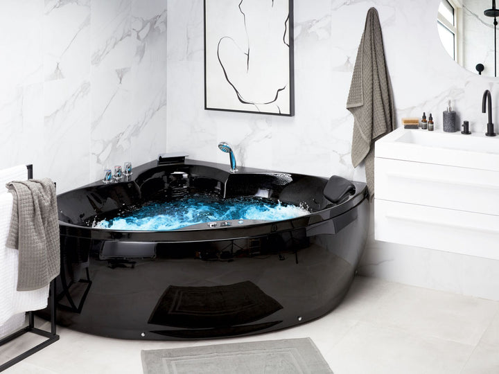 Whirlpool Corner Bath with LED 2050 x 1500 cm Black Senado