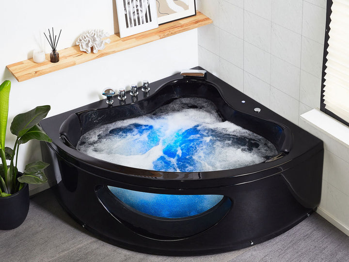 Whirlpool Corner Bath with LED 2050 x 1460 mm Black Tocoa