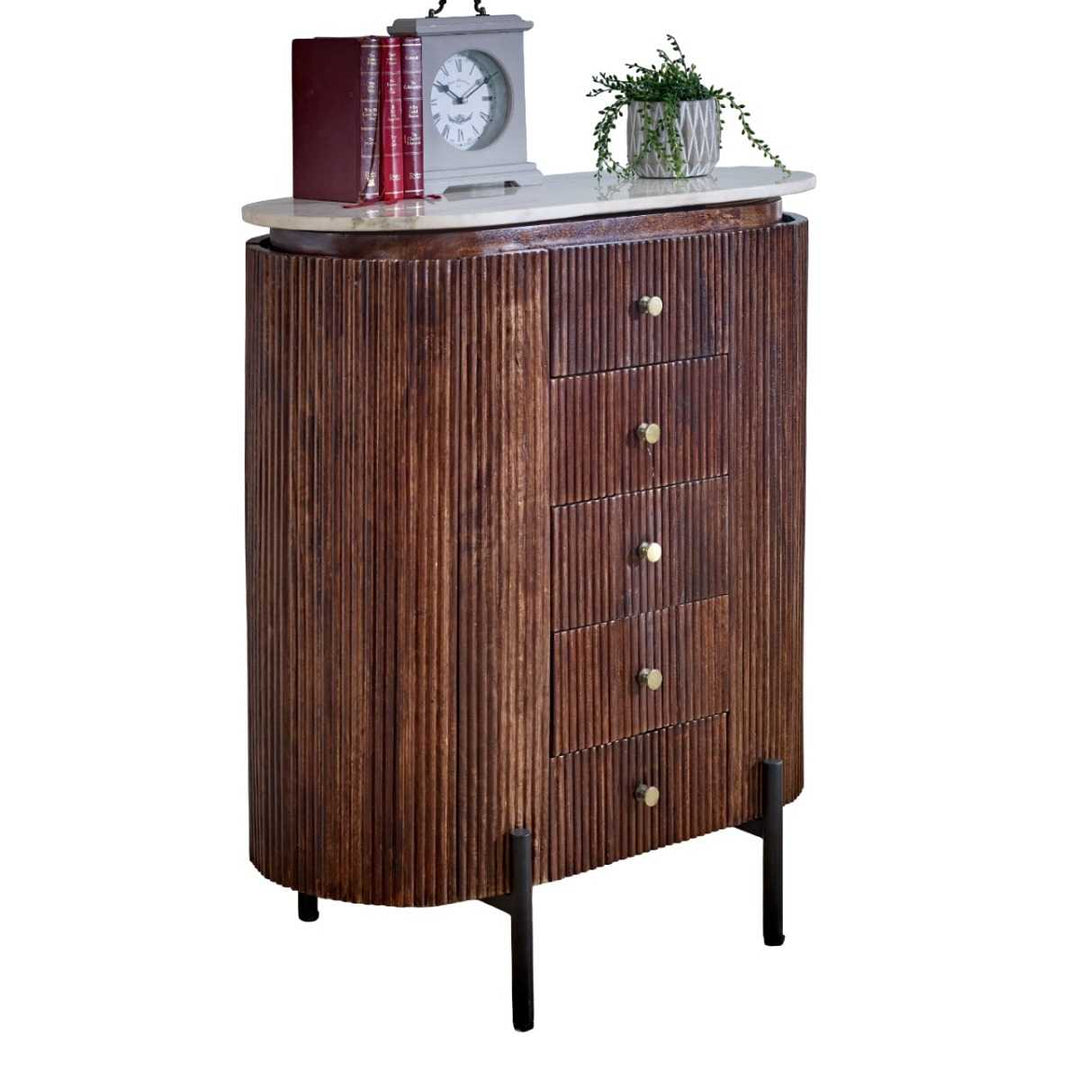 Marble Top & Metal Legs Mango Wood Wide Chest Of Drawers Opal