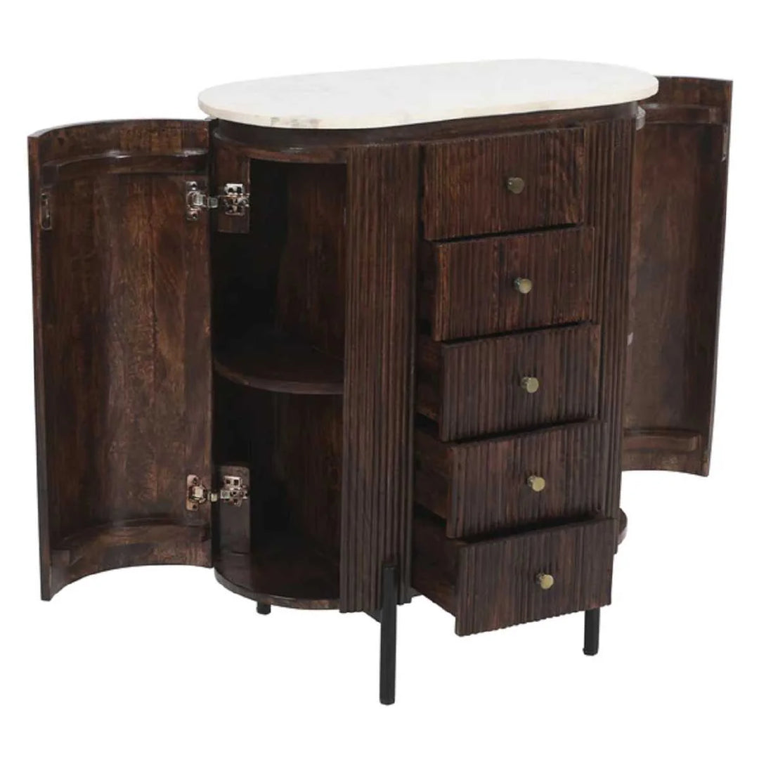 Marble Top & Metal Legs Mango Wood Wide Chest Of Drawers Opal