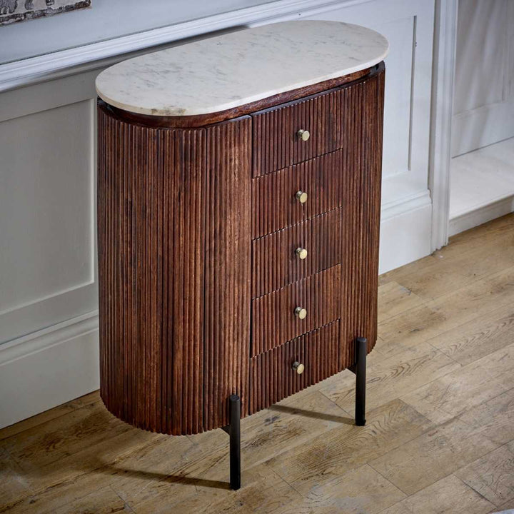 Marble Top & Metal Legs Mango Wood Wide Chest Of Drawers Opal