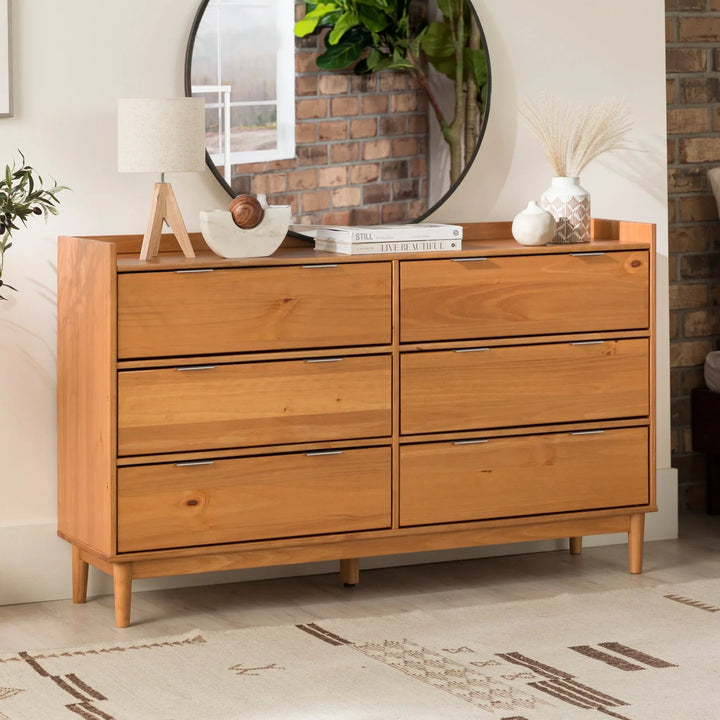 Modern Drawer Chest Wide Wood Dresser Caramel Iris