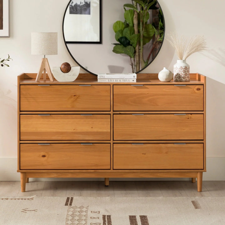 Modern Drawer Chest Wide Wood Dresser Caramel Iris