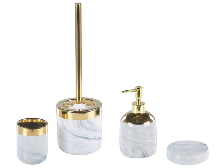 Ceramic 4-Piece Bathroom Accessories Set White with Gold Huncal