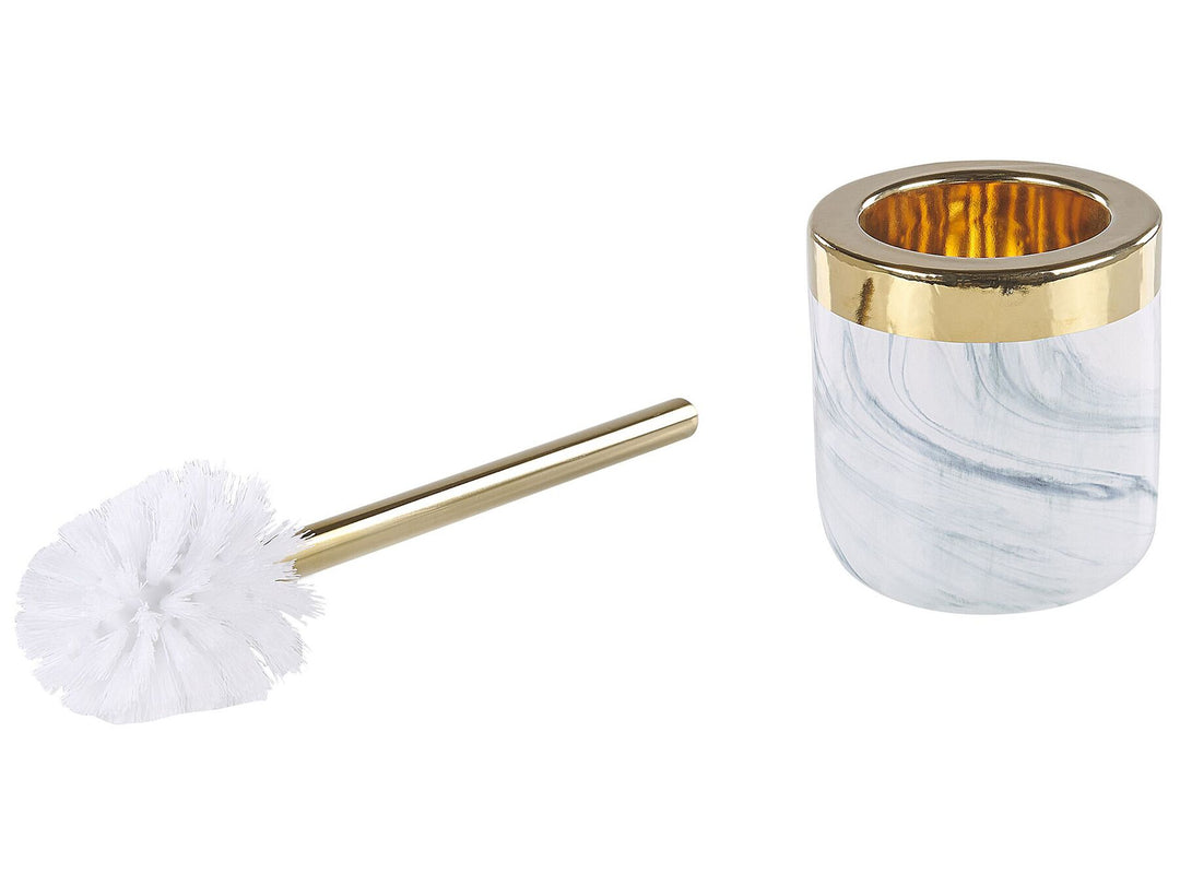 Ceramic 4-Piece Bathroom Accessories Set White with Gold Huncal