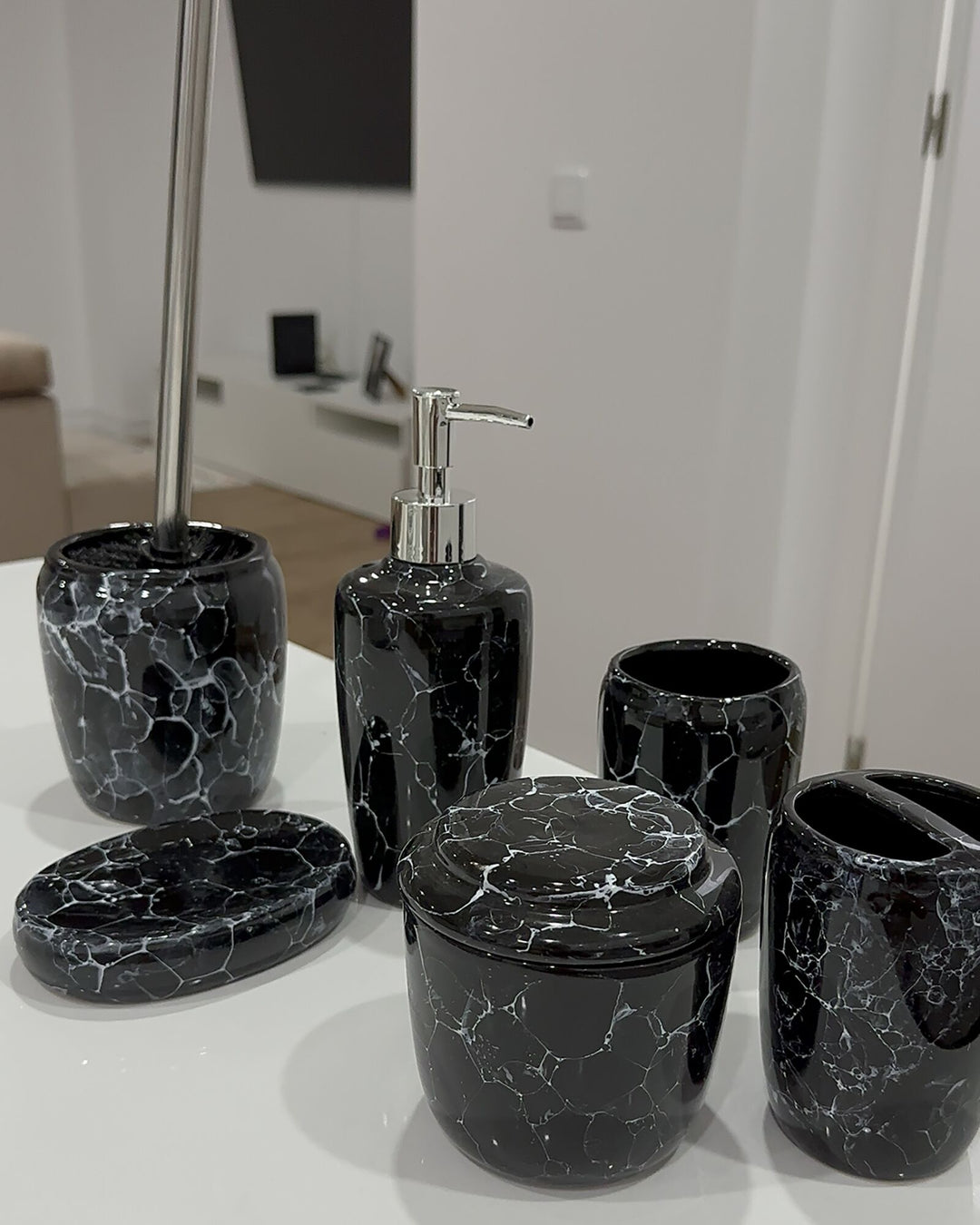 Ceramic 6-Piece Bathroom Accessories Set Black Palmilla