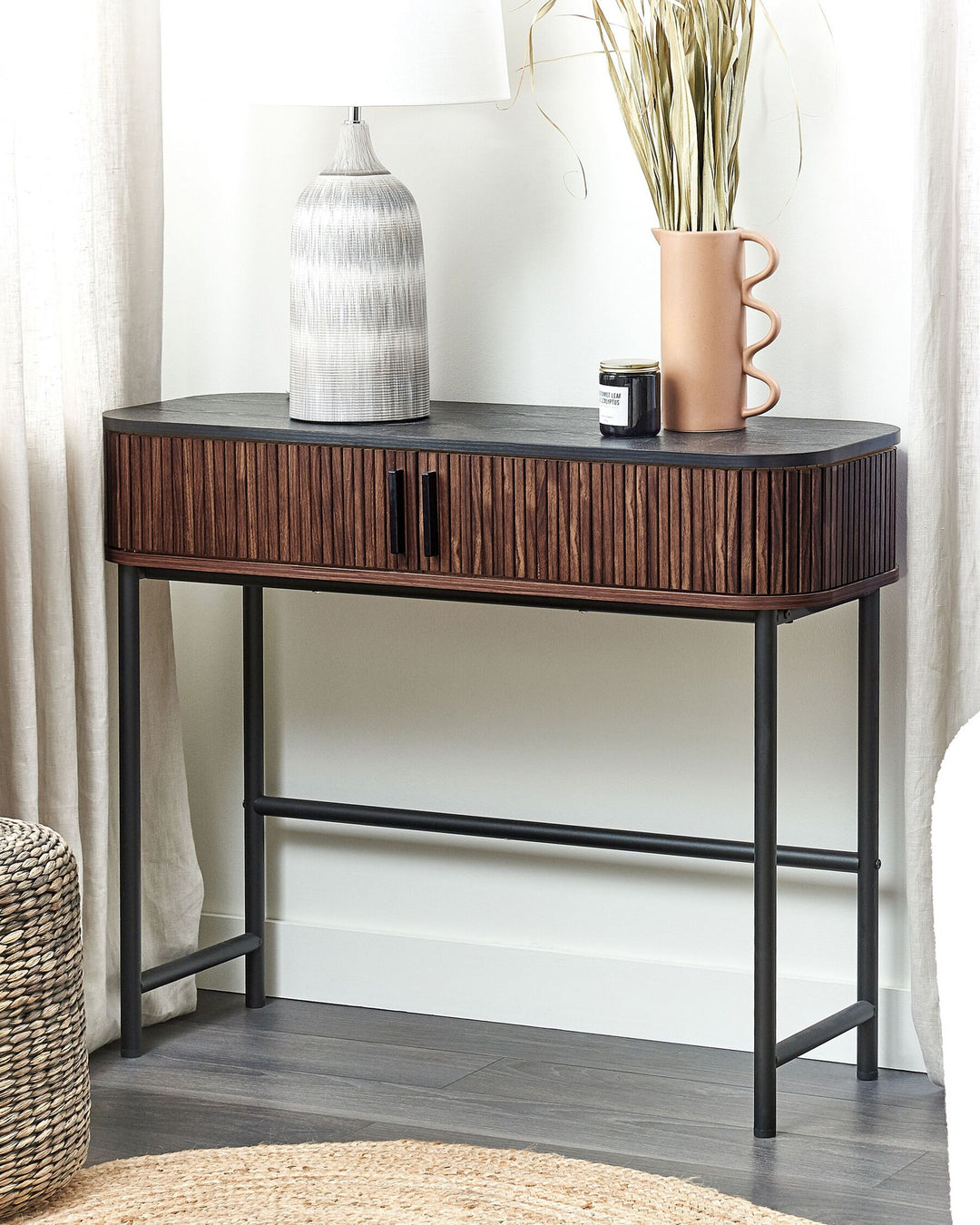 Console Table Dark Wood with Black Jose