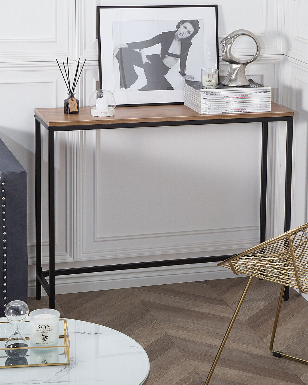 Console Table Dark Wood with Black Tulia