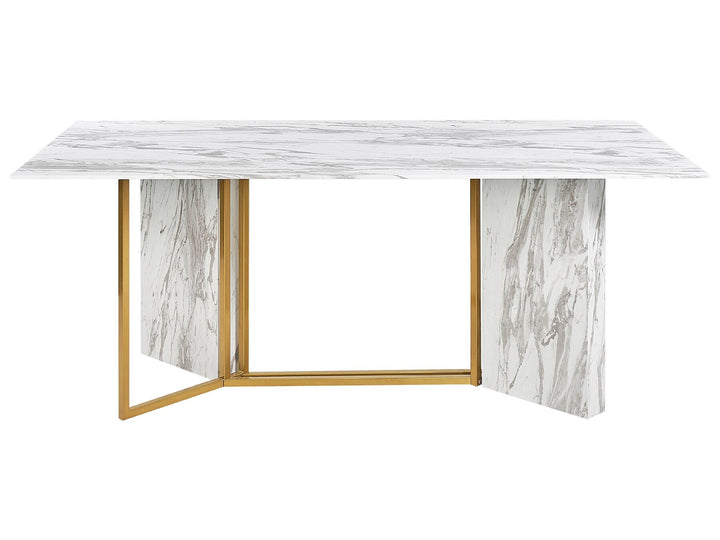 Dining Table 100 x 200 cm Marble Effect and Gold Lanex