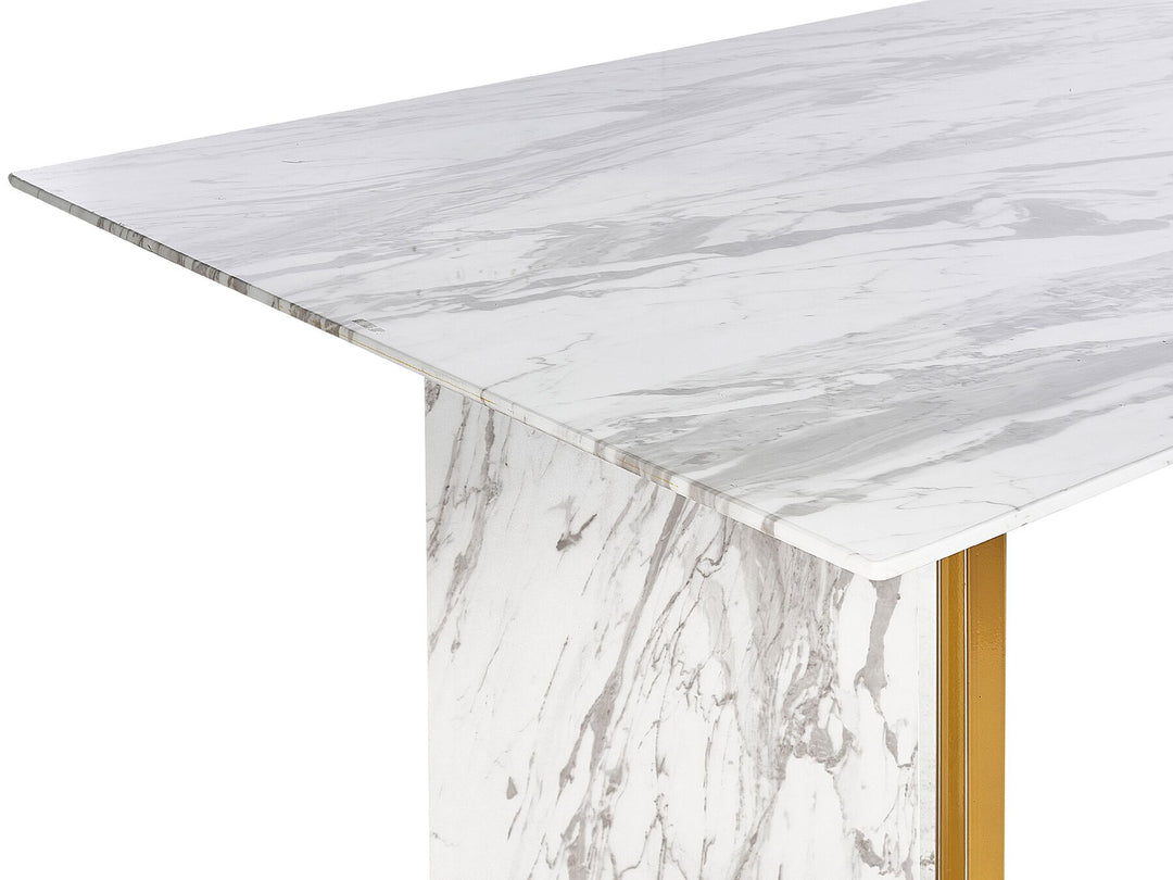 Dining Table 100 x 200 cm Marble Effect and Gold Lanex