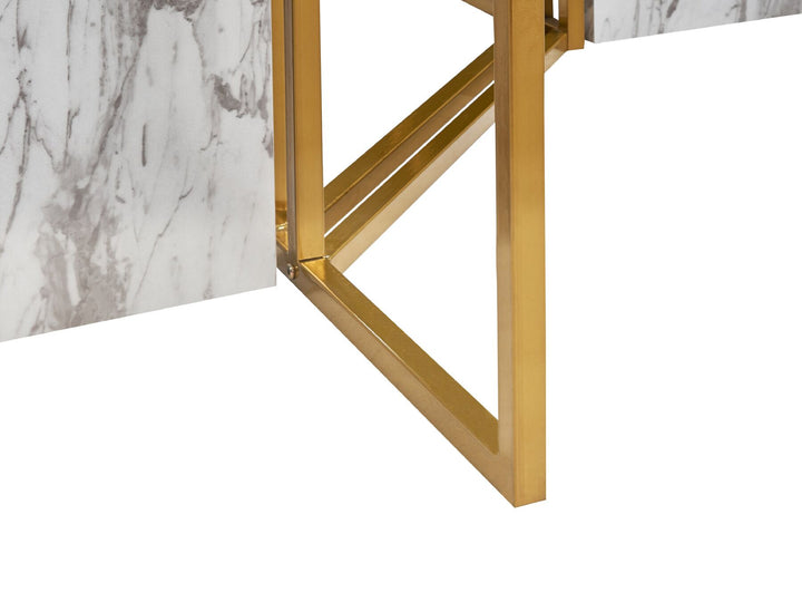 Dining Table 100 x 200 cm Marble Effect and Gold Lanex