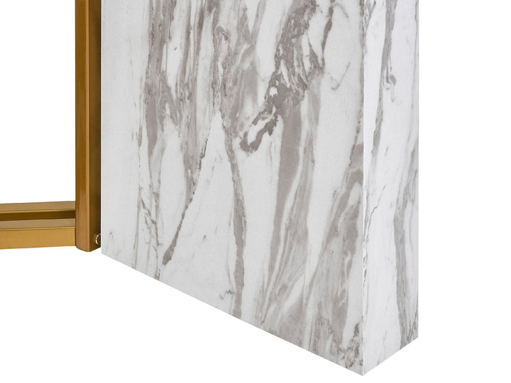 Dining Table 100 x 200 cm Marble Effect and Gold Lanex