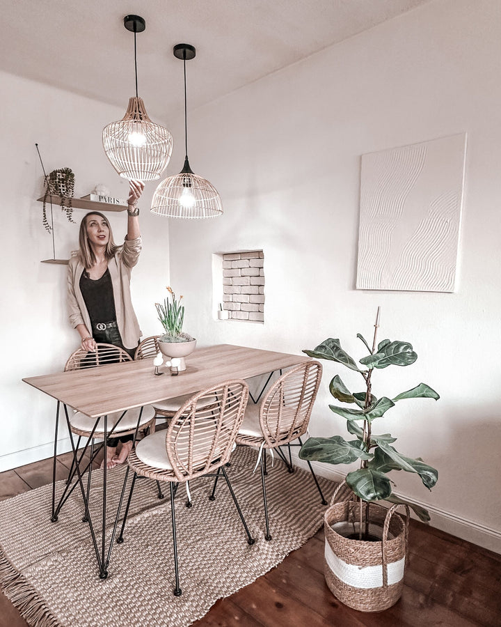 4 Seater Dining Table Light Wood with Black Celsina