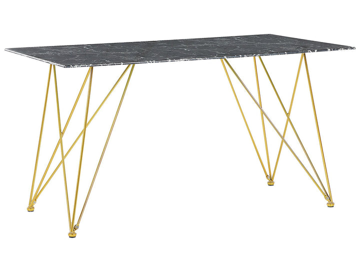 4 Seater Dining Table Marble Effect Black with Gold Celsina