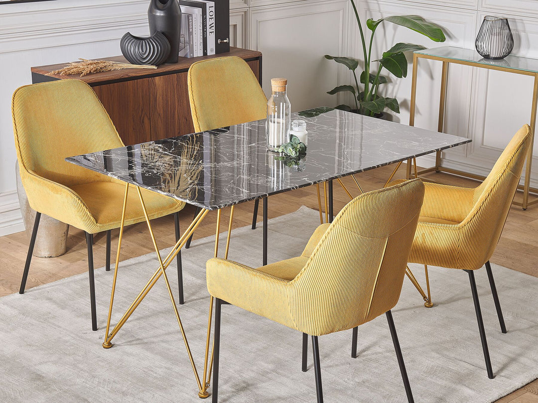 4 Seater Dining Table Marble Effect Black with Gold Celsina