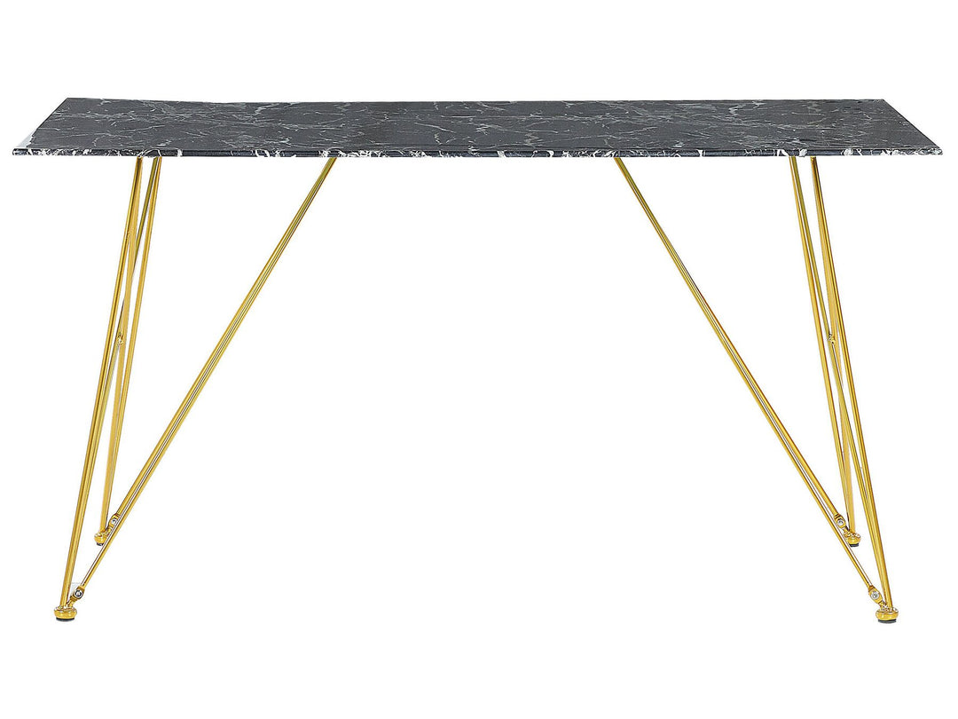 4 Seater Dining Table Marble Effect Black with Gold Celsina