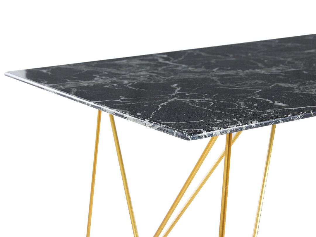 4 Seater Dining Table Marble Effect Black with Gold Celsina