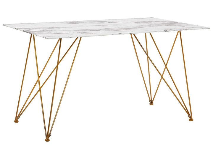 Dining Table 140 x 80 cm Marble Effect White with Gold Celsina