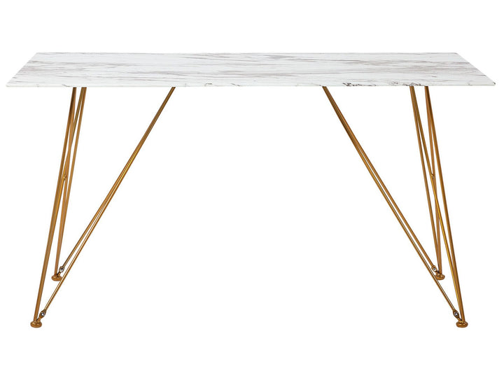 Dining Table 140 x 80 cm Marble Effect White with Gold Celsina