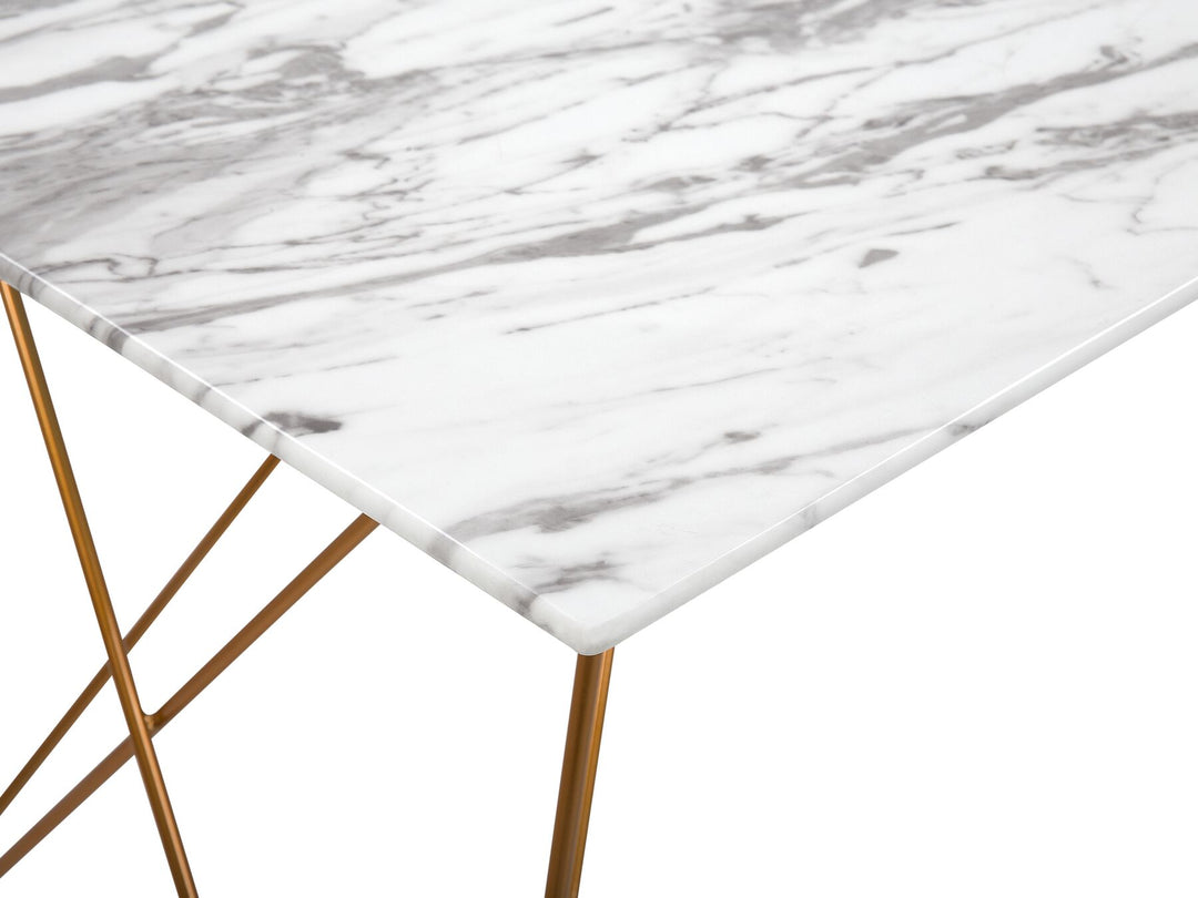 Dining Table 140 x 80 cm Marble Effect White with Gold Celsina