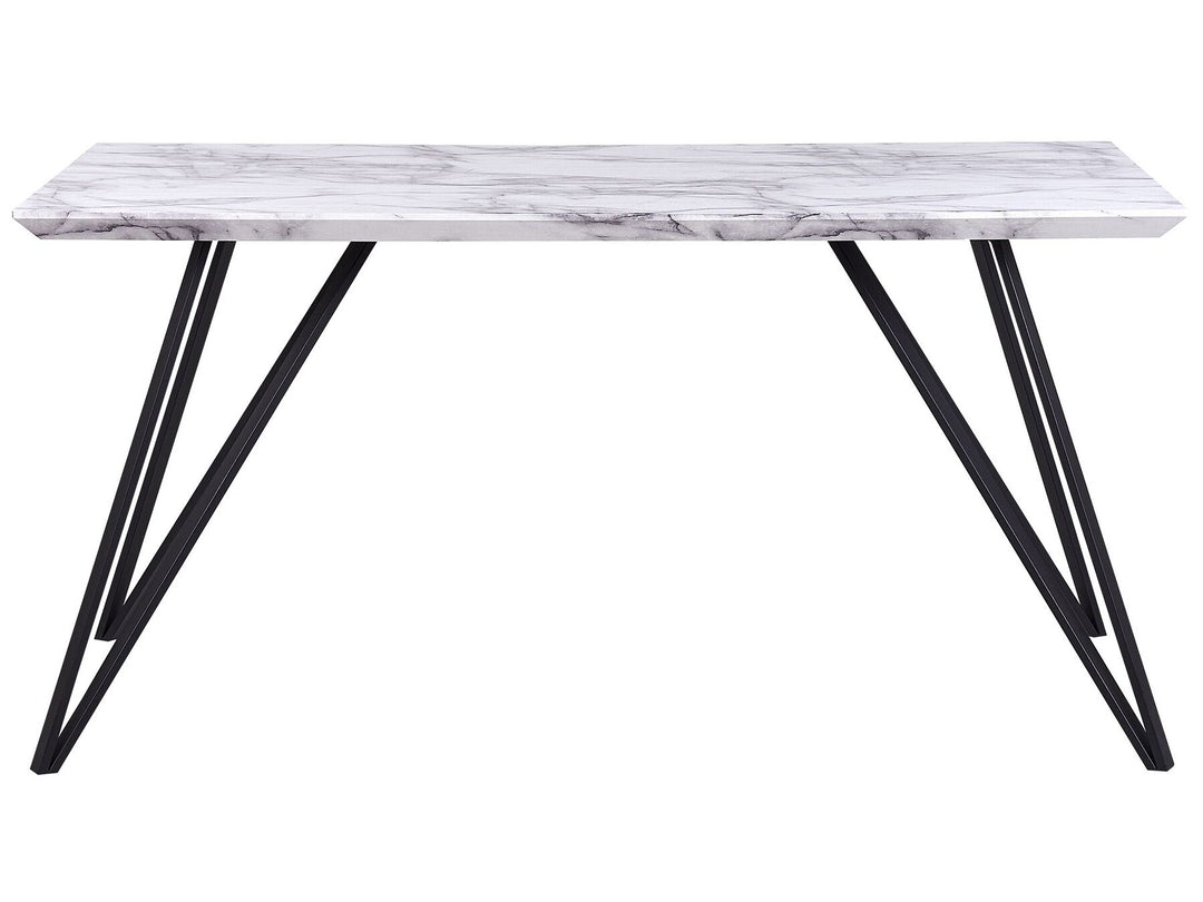 4 Seater Dining Table Marble Effect White with Black Masiv