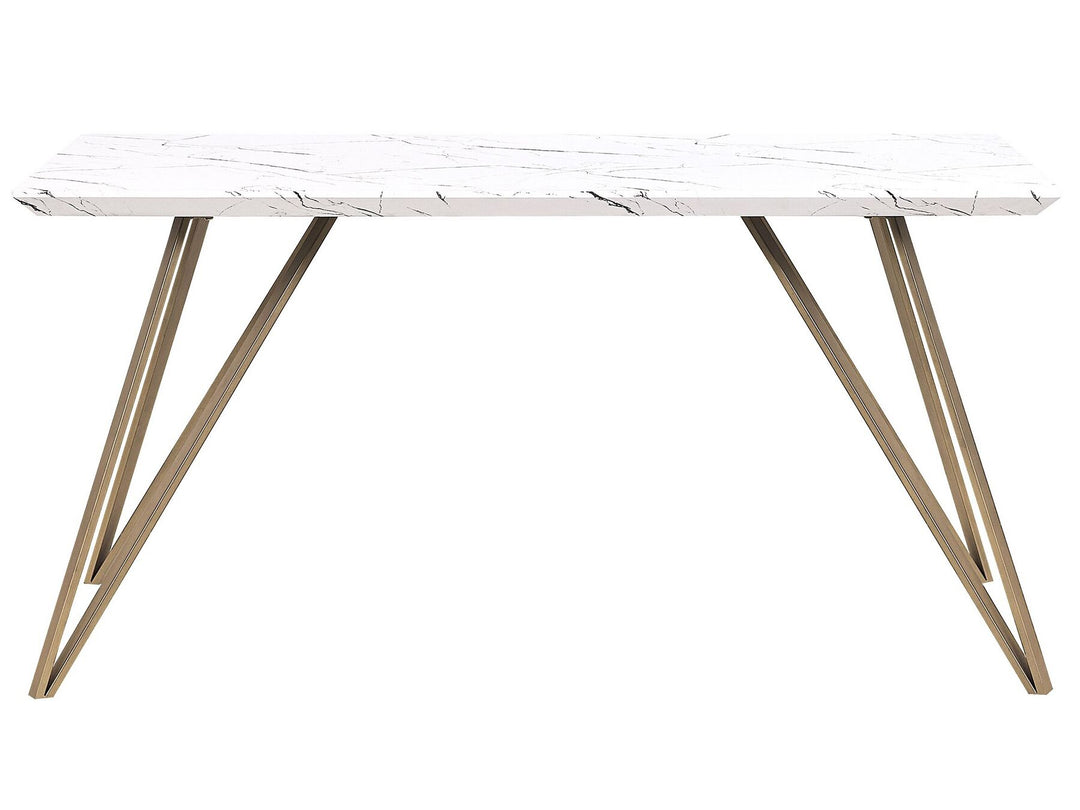 Dining Table 150 x 80 cm Marble Effect White with Gold Masiv