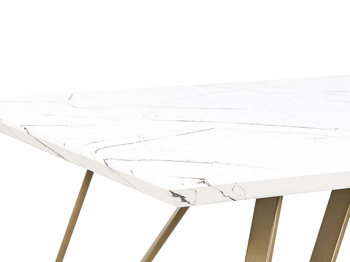 Dining Table 150 x 80 cm Marble Effect White with Gold Masiv