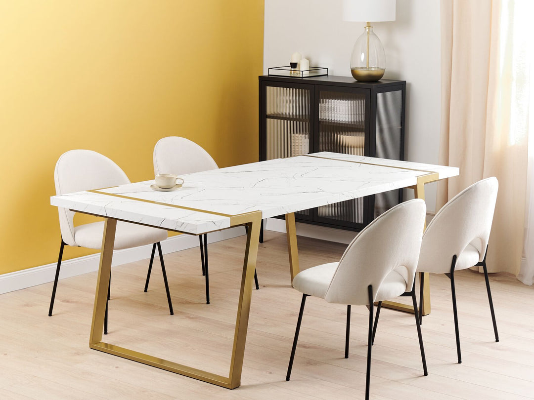 Dining Table 90 x 200 cm Marble Effect and Gold Funke