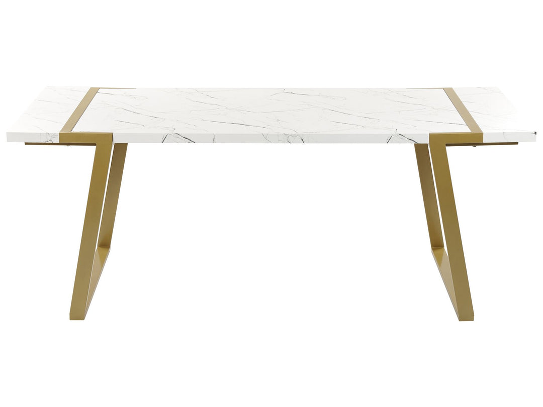 Dining Table 90 x 200 cm Marble Effect and Gold Funke