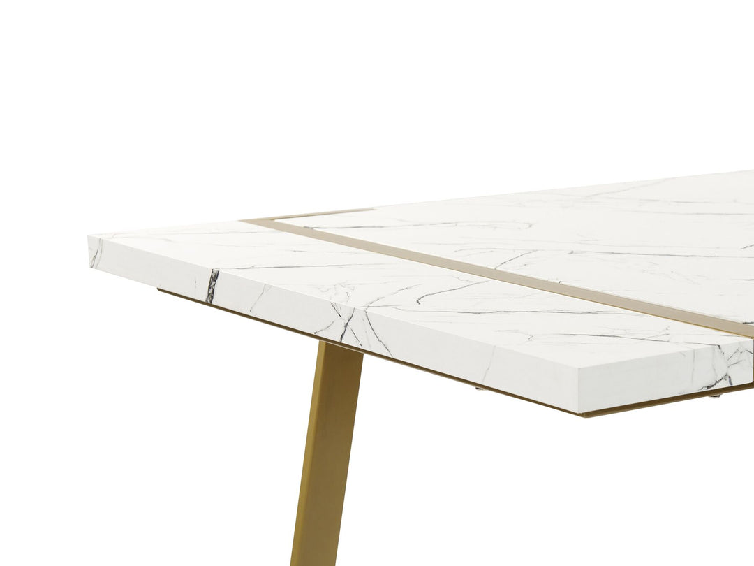 Dining Table 90 x 200 cm Marble Effect and Gold Funke