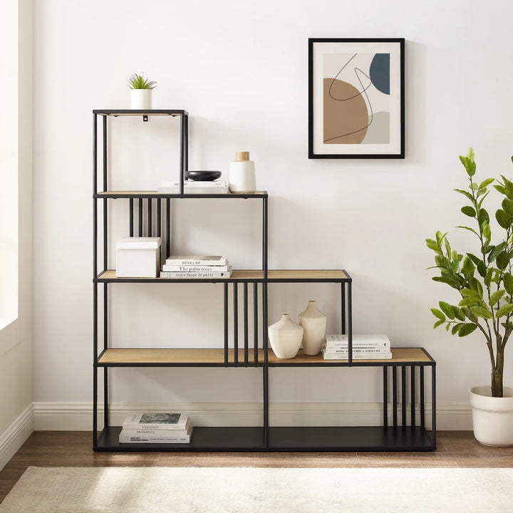 Divider Bookshelf with Slats Coastal Oak/Black Jackqueline