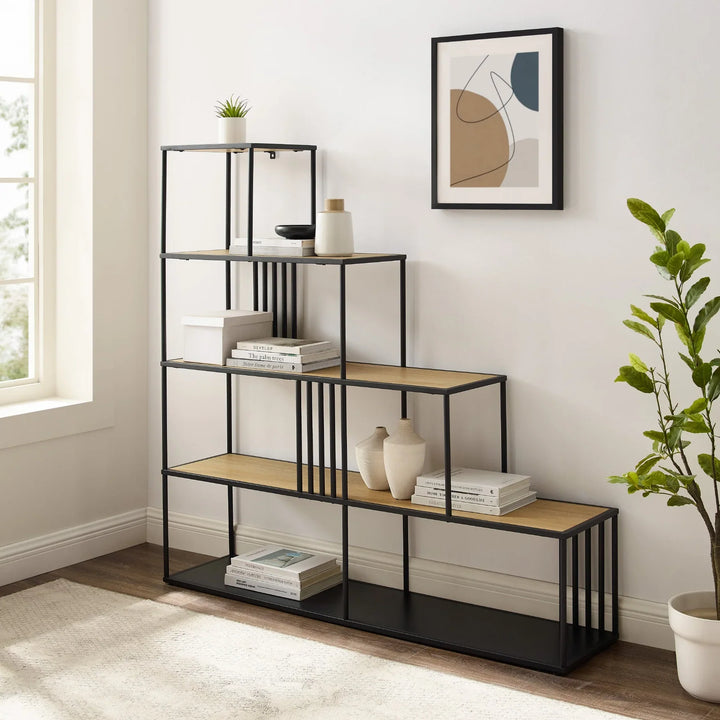 Divider Bookshelf with Slats Coastal Oak/Black Jackqueline