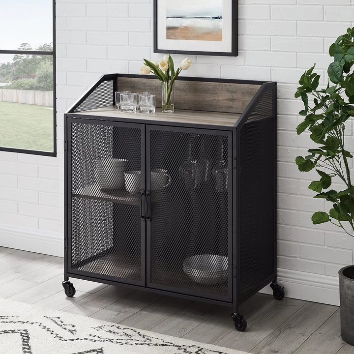 Industrial Bar Cabinet Grey Wash Merced