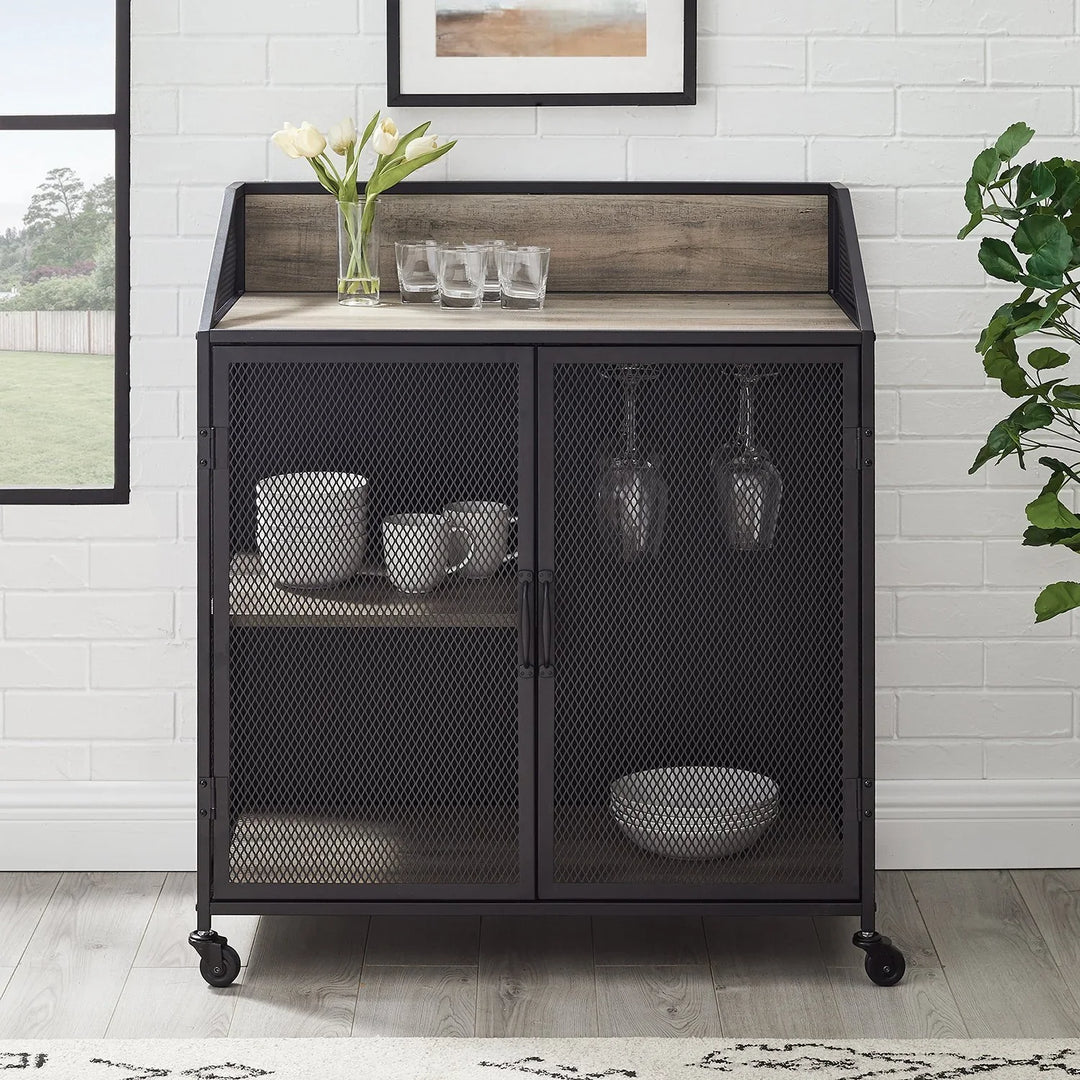 Industrial Bar Cabinet Grey Wash Merced