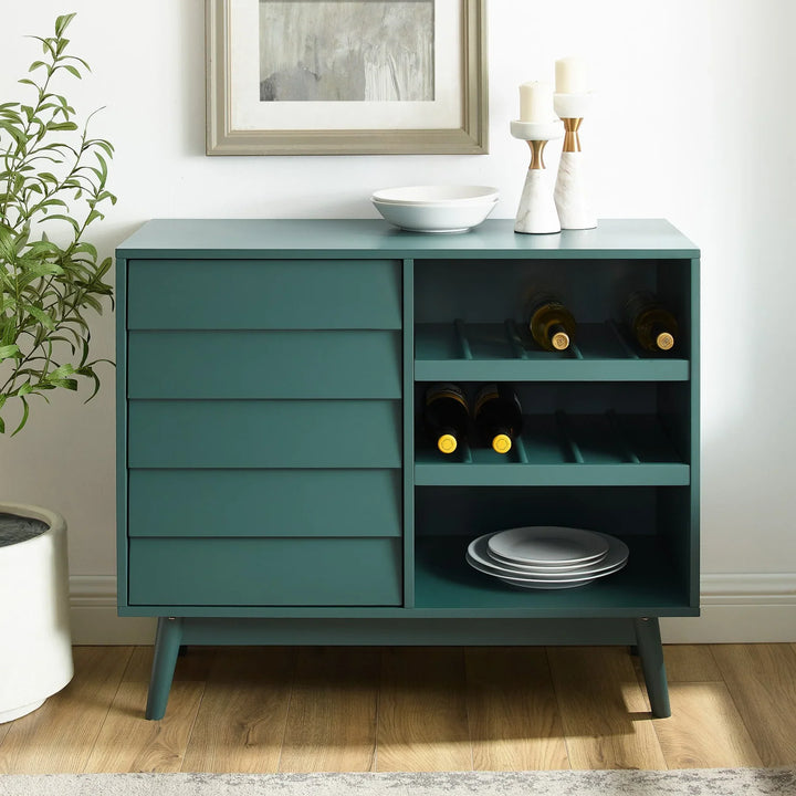 Louvered Door Bar Cabinet Dark Teal Jodie