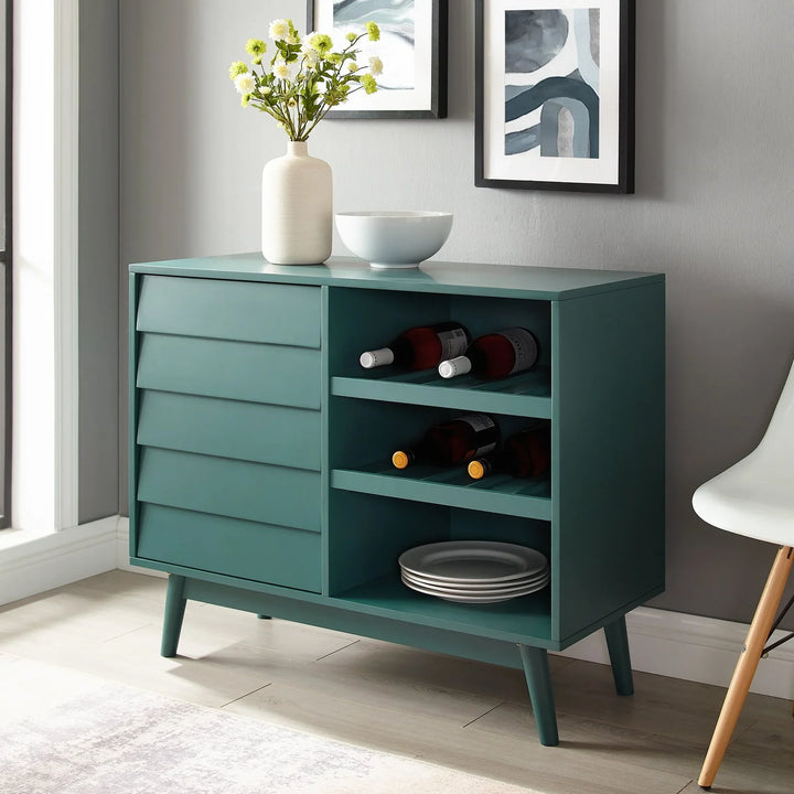 Louvered Door Bar Cabinet Dark Teal Jodie