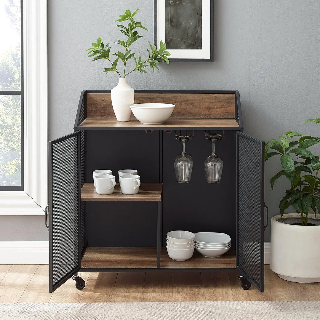 Industrial Bar Cabinet Rustic Oak Skyler