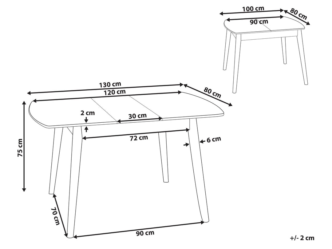 Extending Dining Table 100/130 x 80 cm Dark Wood Easley