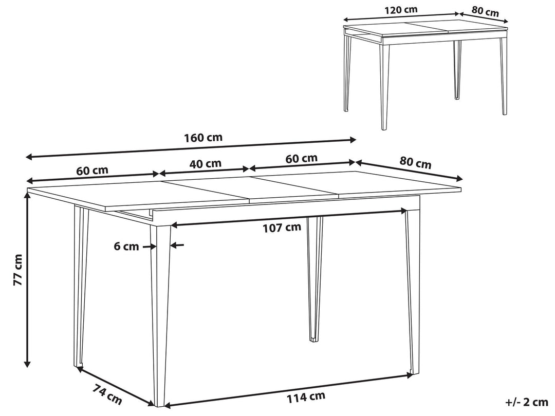 Extending Dining Table 120/160 x 80 cm Black Norley