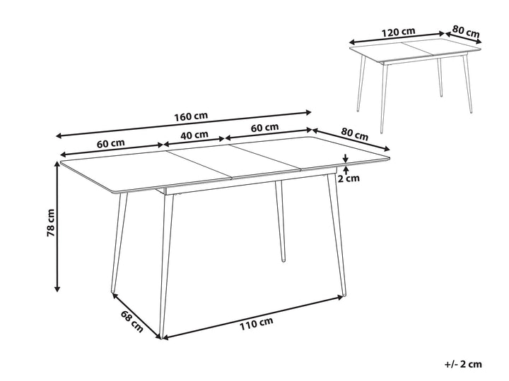 Extending Dining Table 120/160 x 80 cm Grey Murchison