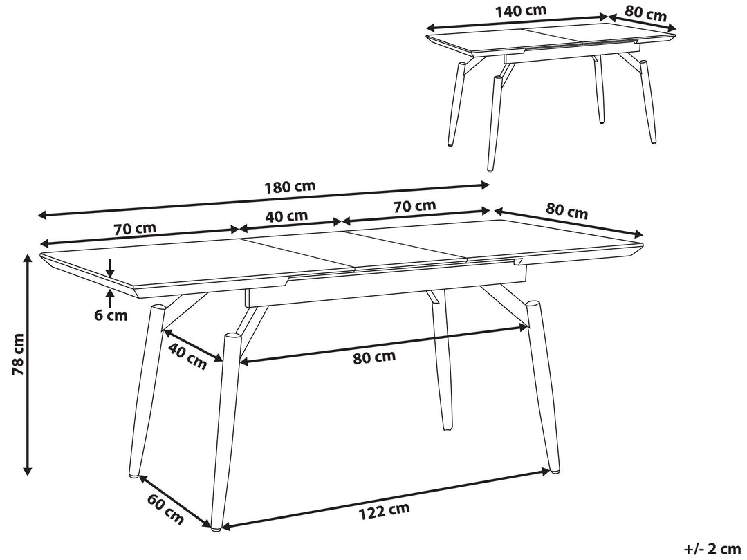 Extending Dining Table 140/180 x 80 cm Dark Wood and Black Luyster