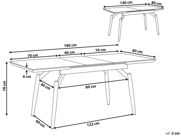 Extending Dining Table 140/180 x 80 cm Dark Wood and Black Luyster